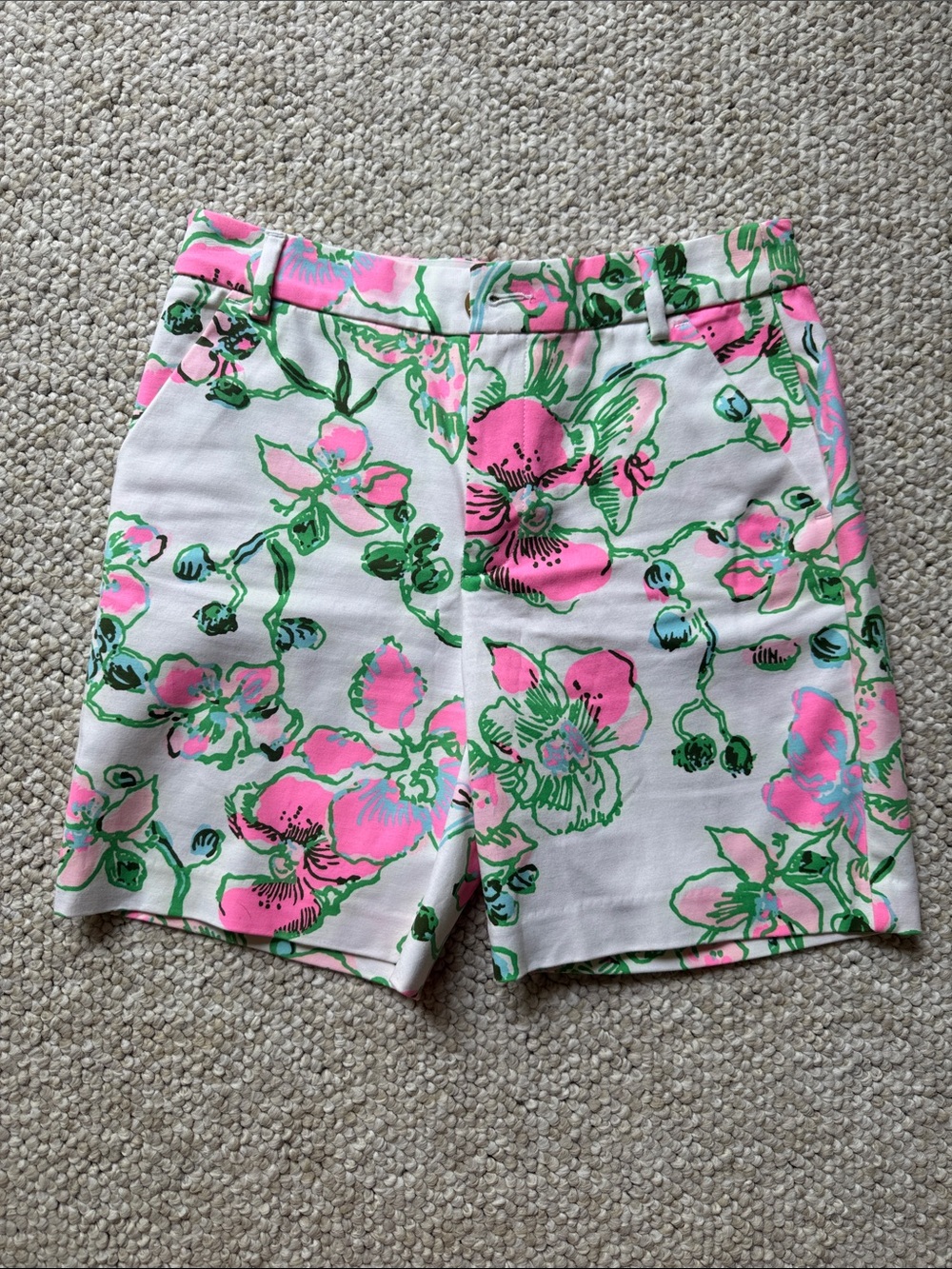 Lilly Pulitzer White Shorts with Pink and Green Floral Trim